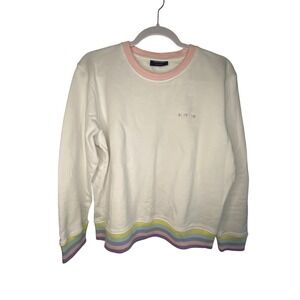Saint James Womens White Rainbow Trim Perla Crewneck Sweatshirt Size M